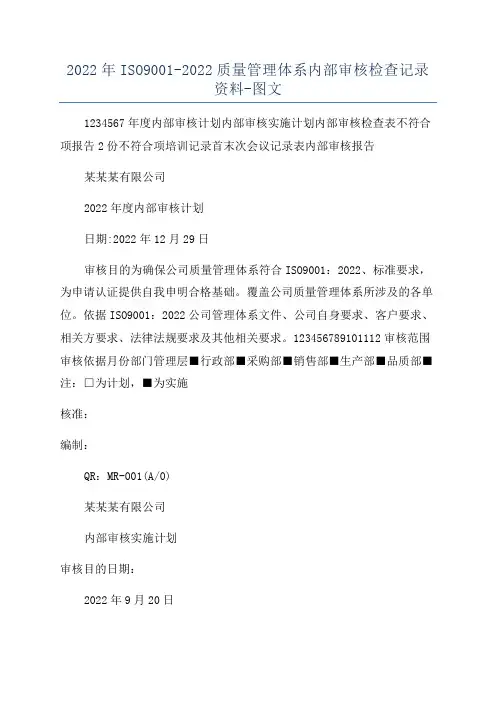 2022年ISO9001-2022质量管理体系内部审核检查记录资料-图文