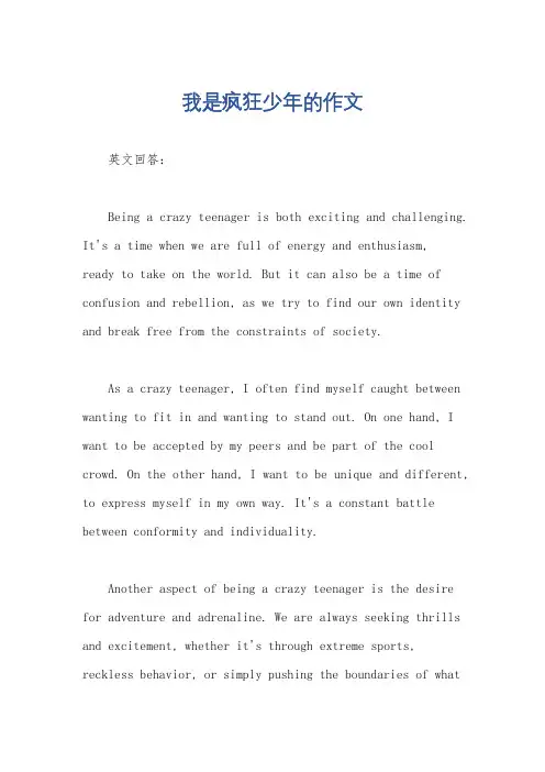 我是疯狂少年的作文