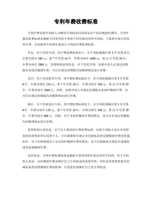 专利年费收费标准