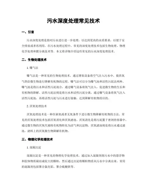 污水深度处理常见技术