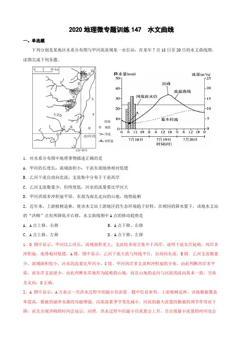 2022年高考地理热门经典微专题训练147 水文曲线 带详解