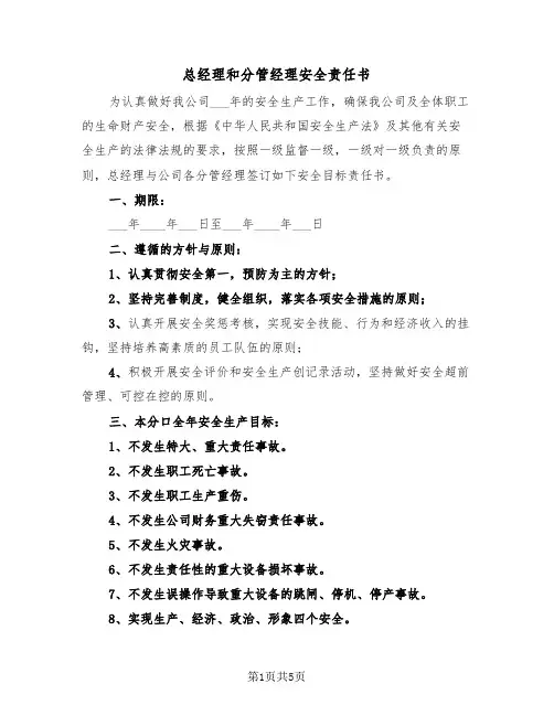 总经理和分管经理安全责任书（2篇）
