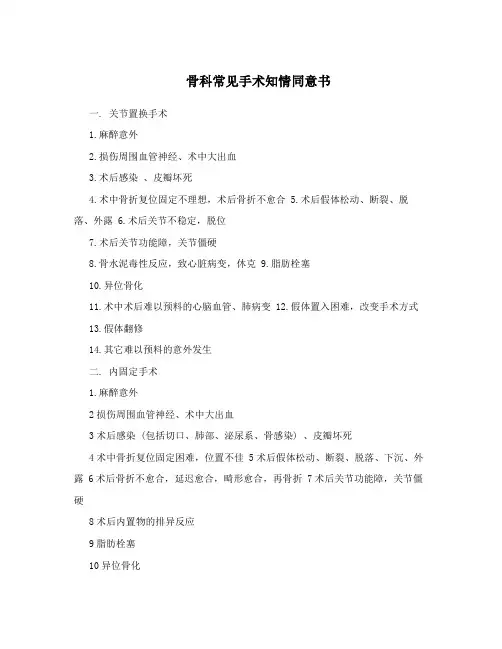 骨科常见手术知情同意书