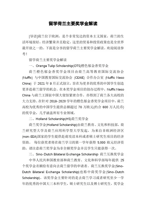 留学荷兰主要奖学金解读