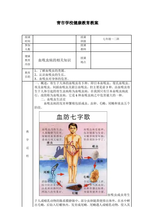 七年级血防健康教育教案