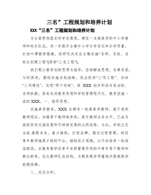 三名”工程规划和培养计划
