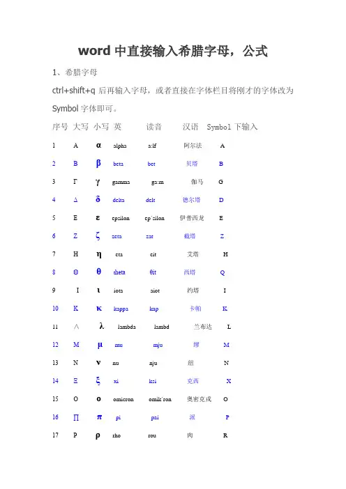 word中输入公式、希腊字母