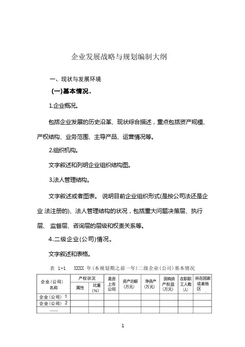 企业发展战略与规划编制大纲