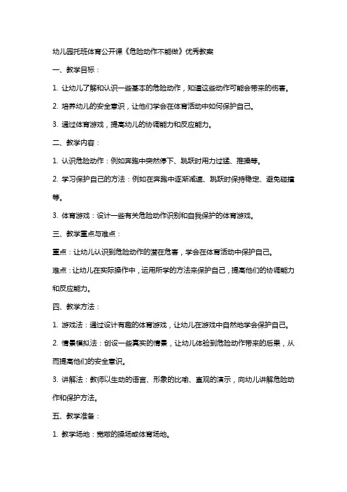 幼儿园托班体育公开课《危险动作不能做》教案