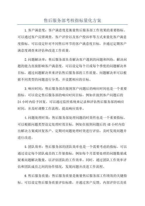 售后服务部考核指标量化方案
