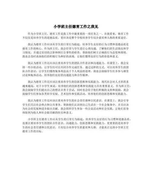 小学班主任德育工作之我见