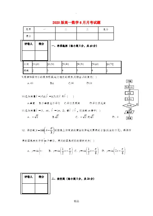 202x版高一数学6月月考试题