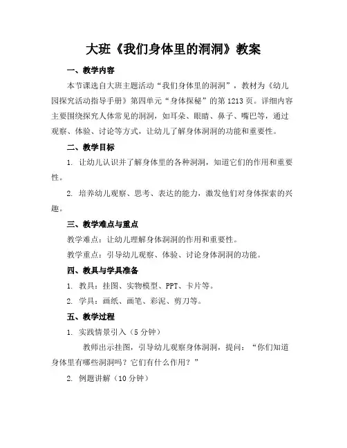 大班《我们身体里的洞洞》教案