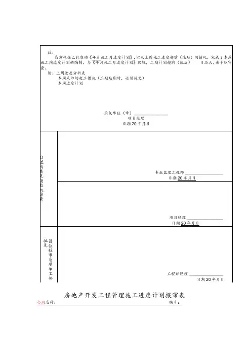 房地产开发工程管理施工进度计划报审表