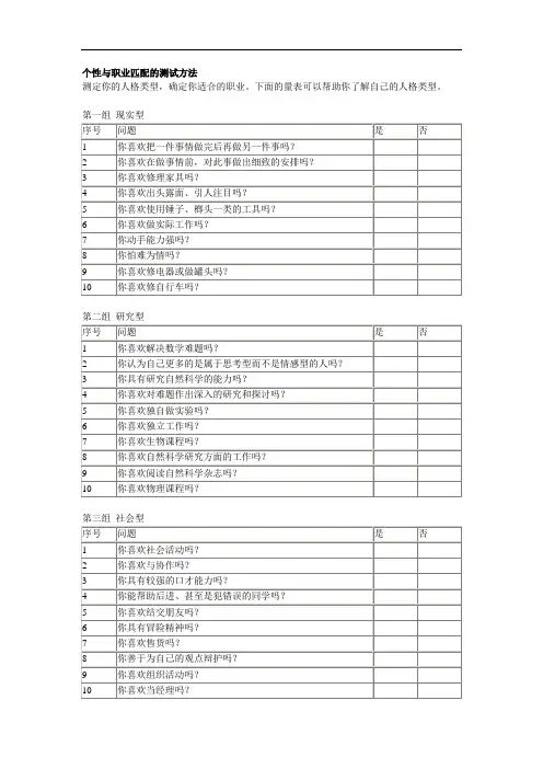 个性与职业匹配的测试方法