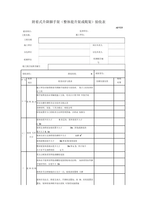 附着式升降脚手架(整体提升架或爬架)验收表
