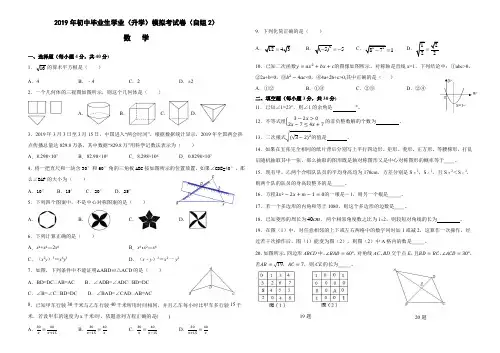 2019年初中毕业生学业(升学)模拟考(自组2)试卷