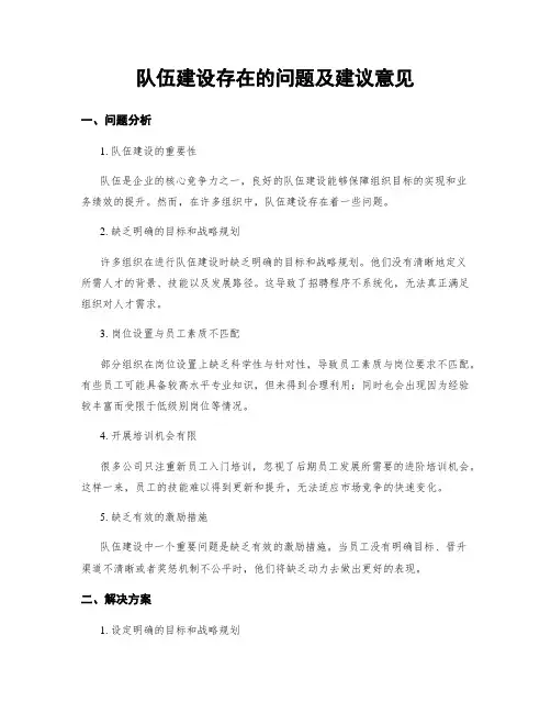 队伍建设存在的问题及建议意见