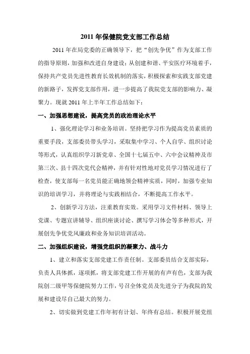保健院党支部工作总结