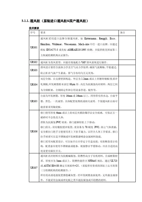 通风柜技术参数