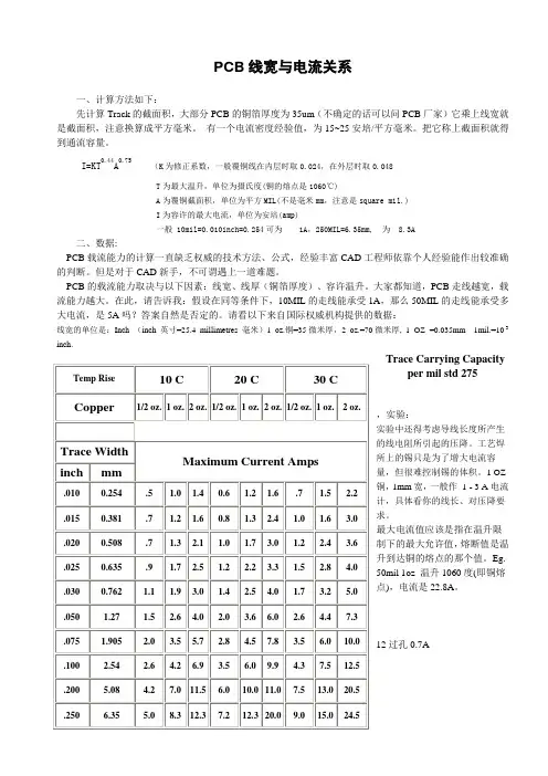 PCB走线宽与电流的关系