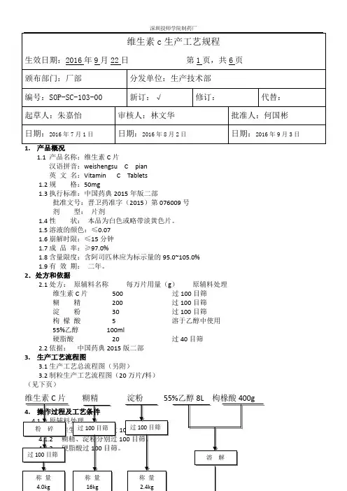 维生素c片工艺规程