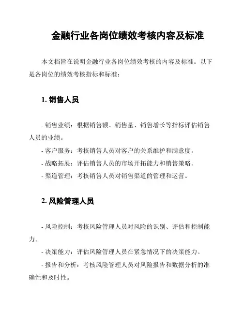 金融行业各岗位绩效考核内容及标准