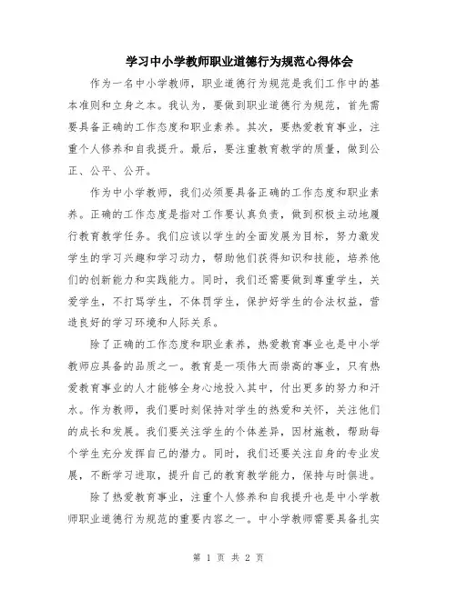 学习中小学教师职业道德行为规范心得体会