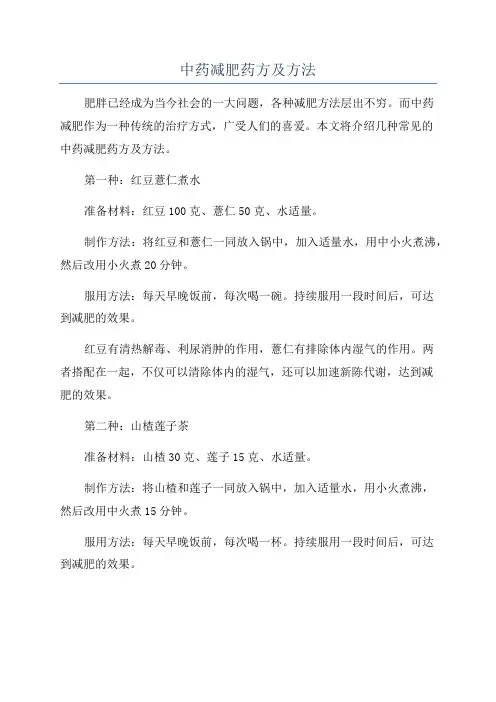 中药减肥药方及方法