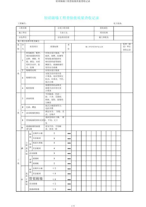 轻质隔墙工程检验批质量验收记录