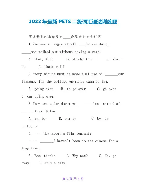 2023年最新PETS二级词汇语法训练题