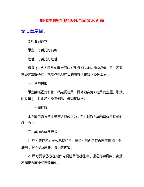 制作电视栏目的委托合同范本6篇