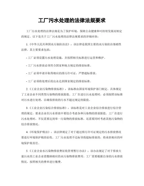工厂污水处理的法律法规要求