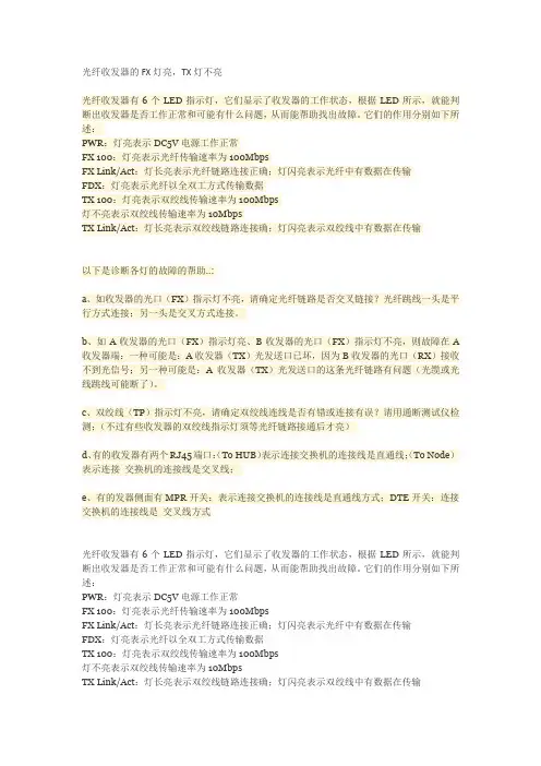 光纤收发器的FX灯亮