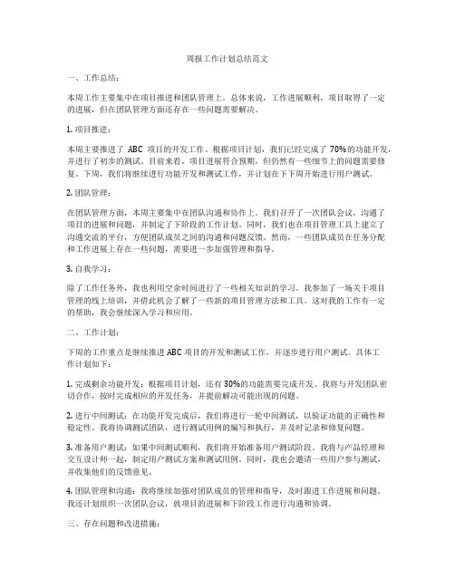 周报工作计划总结范文