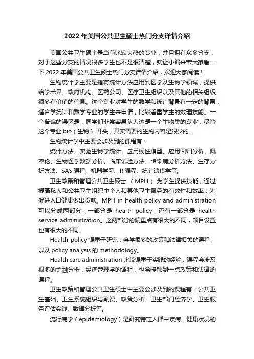 2022年美国公共卫生硕士热门分支详情介绍