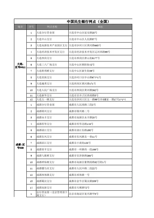 各大银行全国网点地址和服务电话