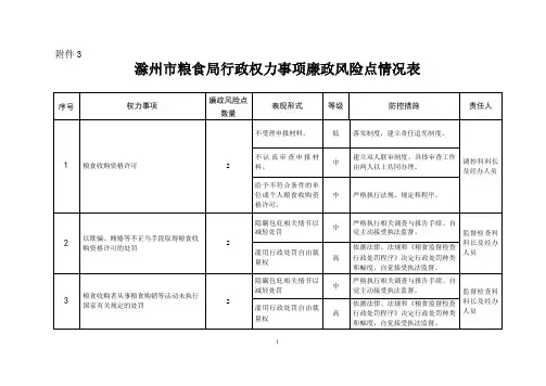 权力事项廉政风险点情况一览表