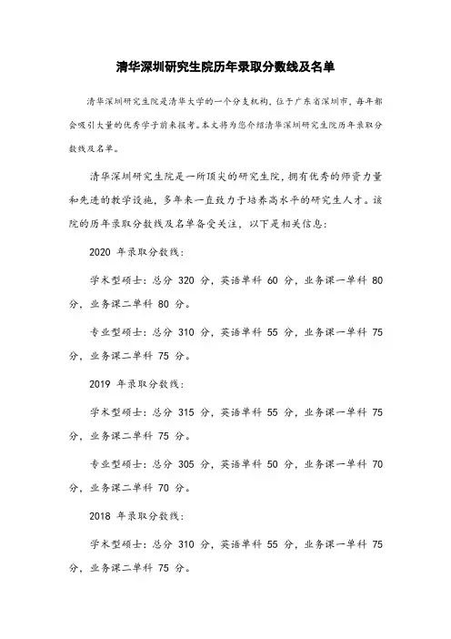 清华深圳研究生院历年录取分数线及名单