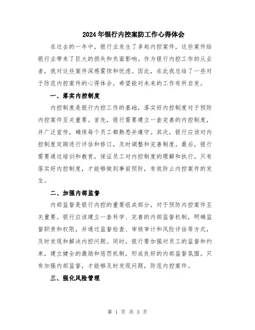 2024年银行内控案防工作心得体会