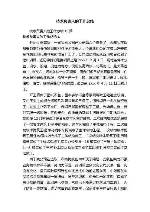 技术负责人的工作总结15篇