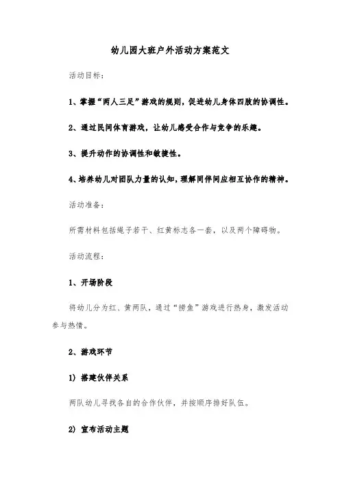 幼儿园大班户外活动方案范文（六篇）