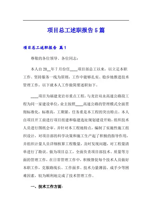 项目总工述职报告5篇