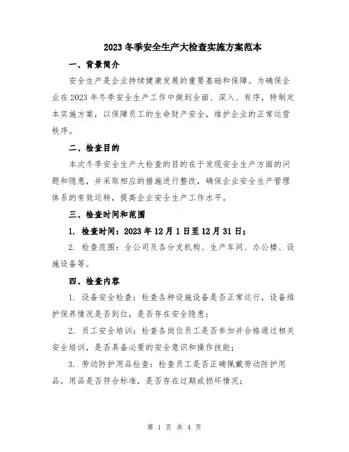 2023冬季安全生产大检查实施方案范本