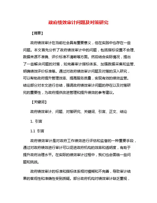 政府绩效审计问题及对策研究