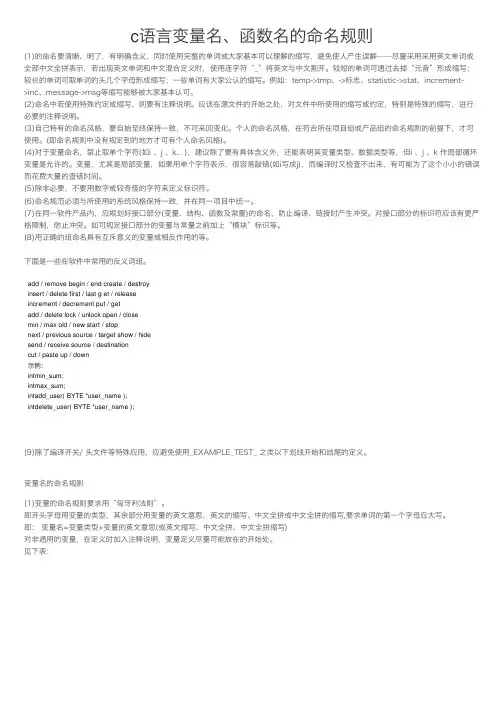 c语言变量名、函数名的命名规则