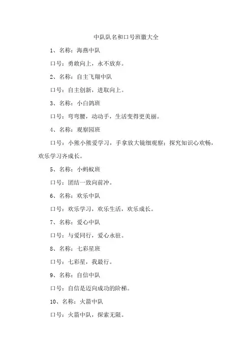 中队队名和口号班徽大全