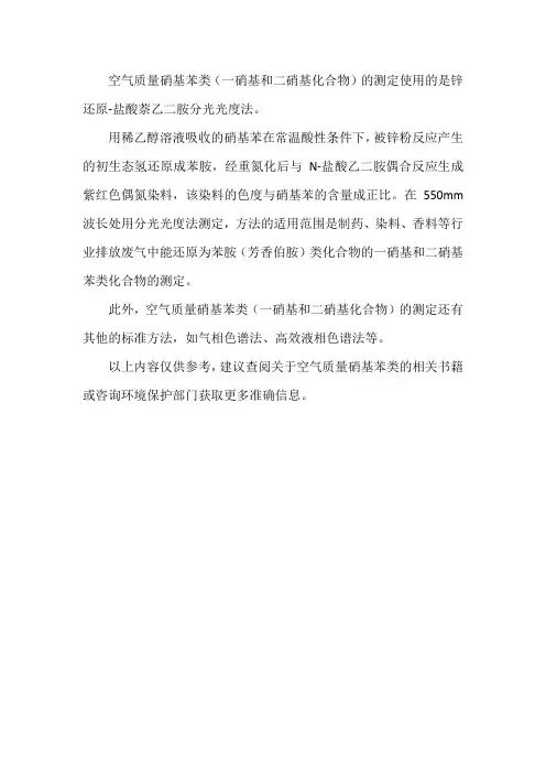 空气质量 硝基苯类 盐酸萘乙二胺分光光度标曲