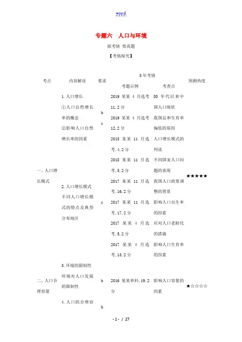 (浙江版)高考地理一轮复习 专题六 人口与环境精练(含解析)-浙江版高三全册地理试题