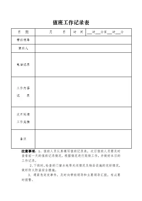 值班工作记录表